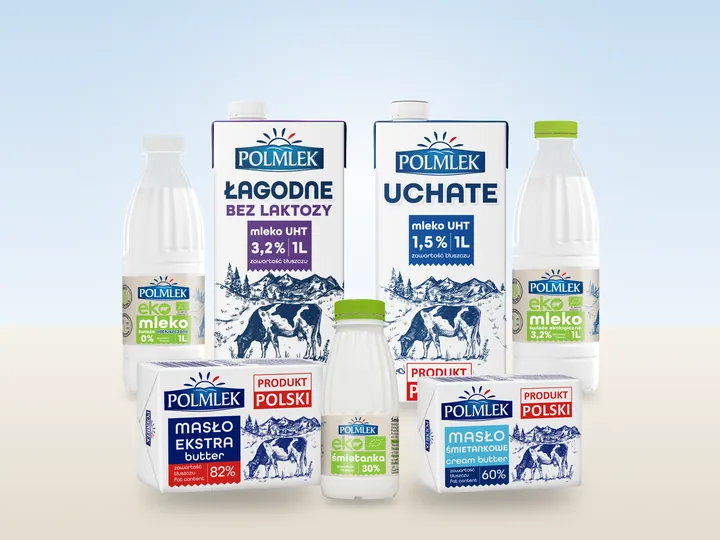 Cartons of milk and cream with butter
