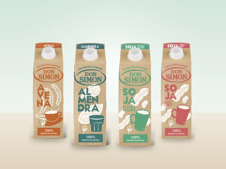 Cartons of oat, almond and soy drinks
