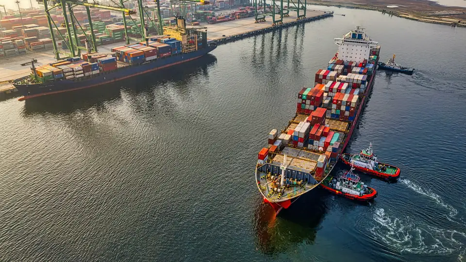 A container ship arriving at a port