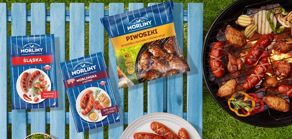 Polish sausage and grill products in retail packaging