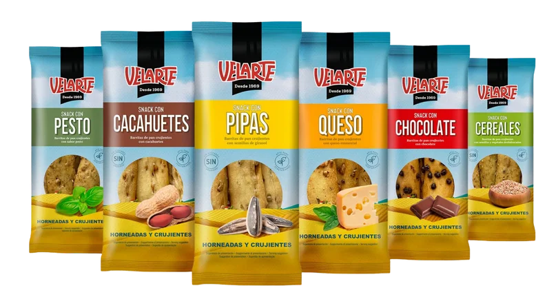 Baked snack range in retail packaging